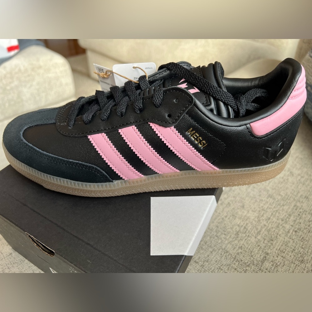 Adidas Black and Pink Messi Samba Sneakers size 8.5